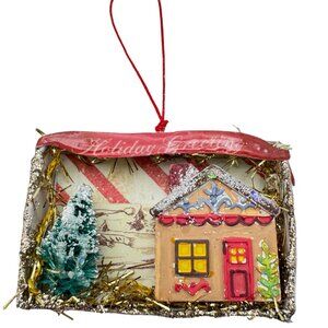 Handmade Winter Wonderland Gingerbread House Scene Matchbox Ornament Christmas